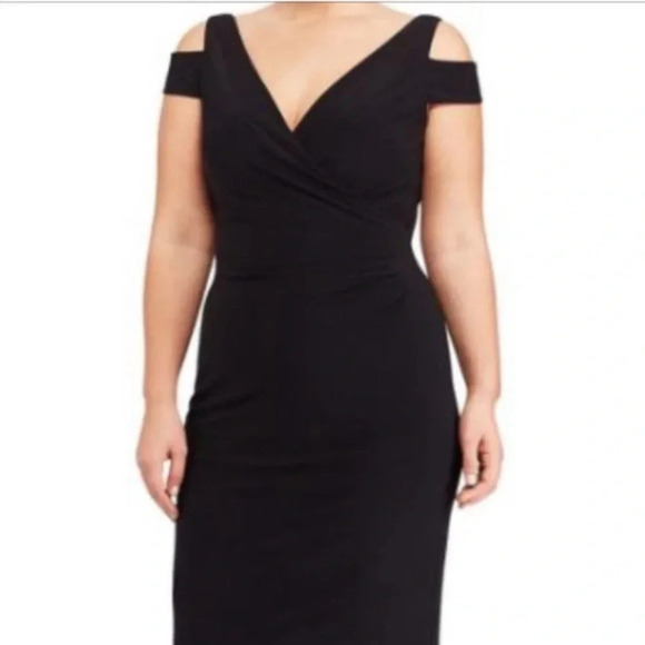 Lauren Ralph Lauren Faux Wrap V-Neck Cold Shoulder Cocktail Knee Length Dress - Picture 1 of 8